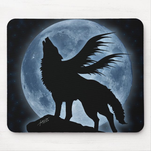 Alfombrilla De Ratón Lobo y luna (con las estrellas) Mousepad (Frente)