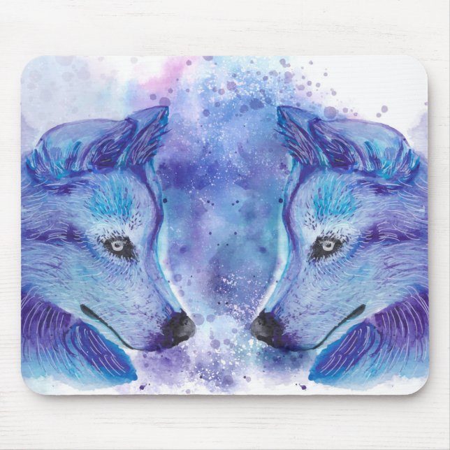 Alfombrilla De Ratón Lobos de acuarela (Frente)