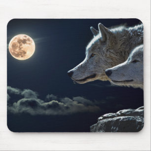 Alfombrilla De Ratón Lobos llorando en plena luna de noche