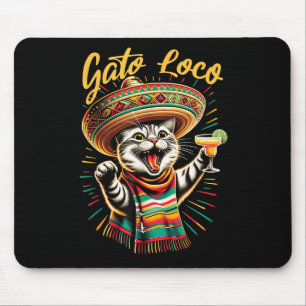 Alfombrilla De Ratón Loco mexicano de Gato Sombrero Cat Cinco De Mayo F