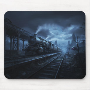 Alfombrilla De Ratón Locomotora de Vapor en una Noche Oscura y Tormento