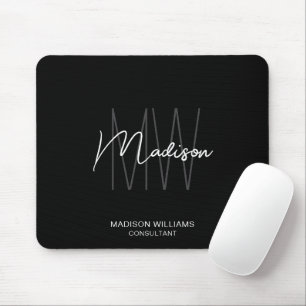 Alfombrilla De Ratón Logo de Monograma Moderno Consultor Negro Blanco