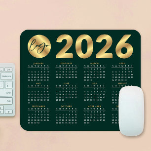 Alfombrilla De Ratón Logo del calendario 2026 de Emerald Green & Gold B