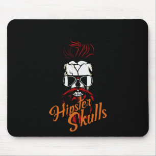 Alfombrilla De Ratón Logotipo de calavera hipster con barba y bigote