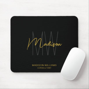 Alfombrilla De Ratón Logotipo de Monograma Moderno Consultor Negro Oro