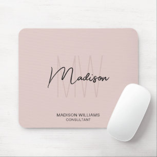 Alfombrilla De Ratón Logotipo de Monograma Moderno Rosa Beige Consultor