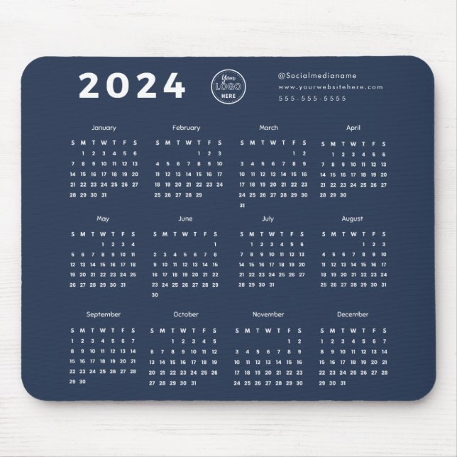 Alfombrilla De Ratón Logotipo promocional del calendario 2024 azul mari (Frente)