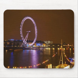 Alfombrilla De Ratón London Eye, río Támesis y luces de