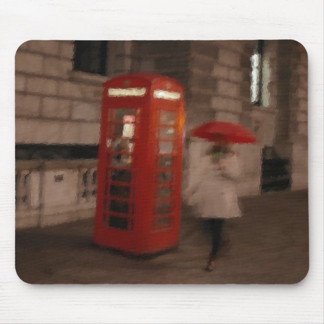 Alfombrilla De Ratón London Rainy Day Phone Box / Umbrella Mousepad (Frente)