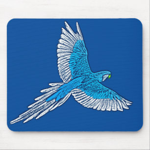 Alfombrilla De Ratón Loro en vuelo, azul cobalto y blanco