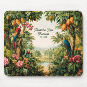 Alfombrilla De Ratón Loros de Cacao Tropicales Flor Acuarela Nombre Est