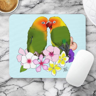 Alfombrilla De Ratón Loros Lindos Flores Tropicales Pájaro Romántico