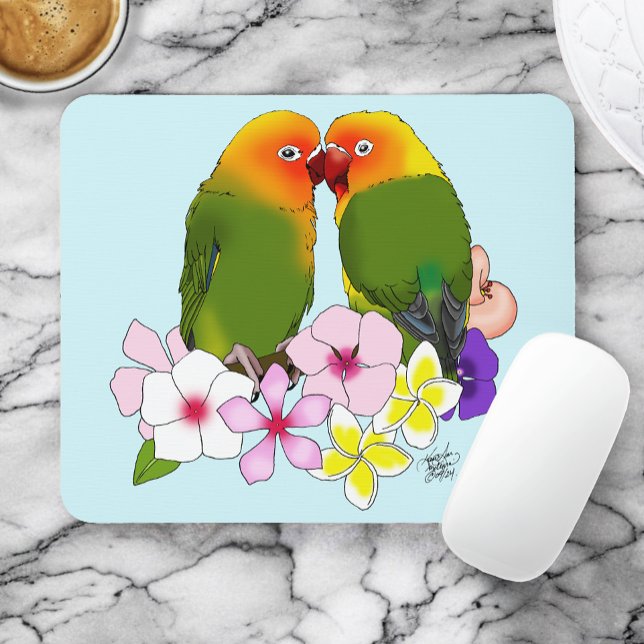 Alfombrilla De Ratón Loros Lindos Flores Tropicales Pájaro Romántico (Subido por el creador)