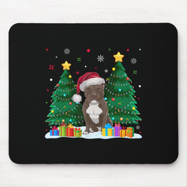Alfombrilla De Ratón Los amantes del perro Pitbull de Santa Hat Navidad (Frente)