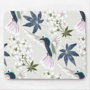 Alfombrilla De Ratón Los colibríes y las flores blancas.