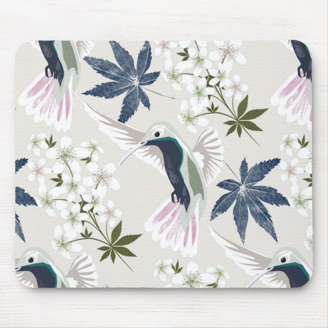 Alfombrilla De Ratón Los colibríes y las flores blancas. (Frente)