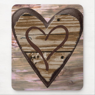 Alfombrilla De Ratón Los corazones de madera rústicos adoran la boca de