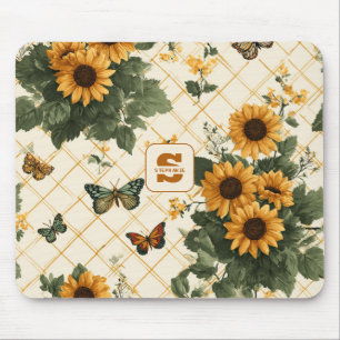 Alfombrilla De Ratón Los girasoles y las mariposas en amarillo claro