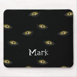 Alfombrilla De Ratón Los ojos de gato de nombre personalizado en negro