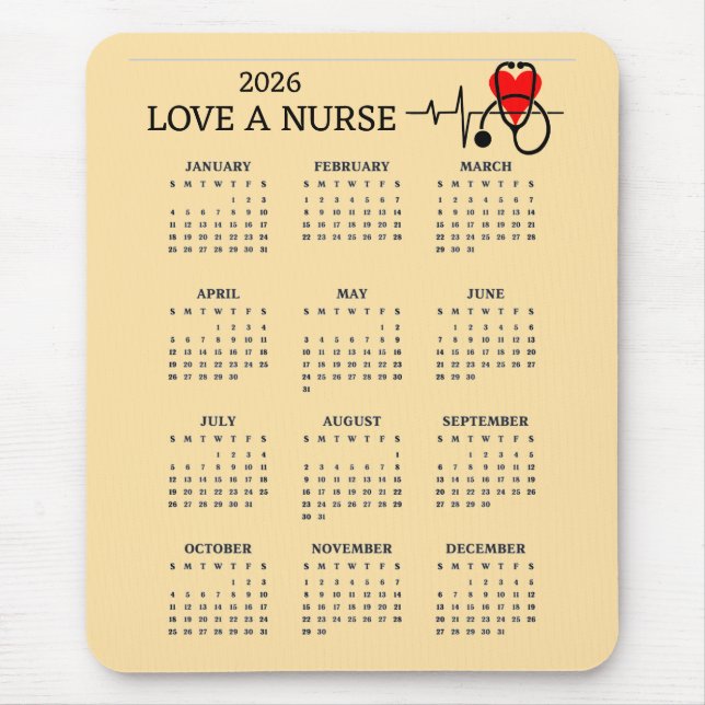 Alfombrilla De Ratón Love a Nurse Heart Stethoscope 2026 Calendar (Frente)