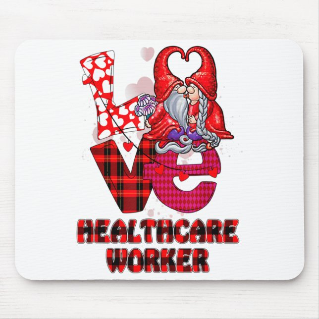 Alfombrilla De Ratón Love Gnome Healthcare Worker Valentines Day Heart  (Frente)