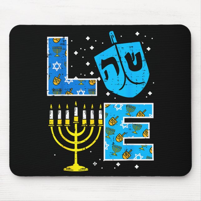 Alfombrilla De Ratón Love Hanukkah Dreidel Menorah Jewish Chanukah Men  (Frente)