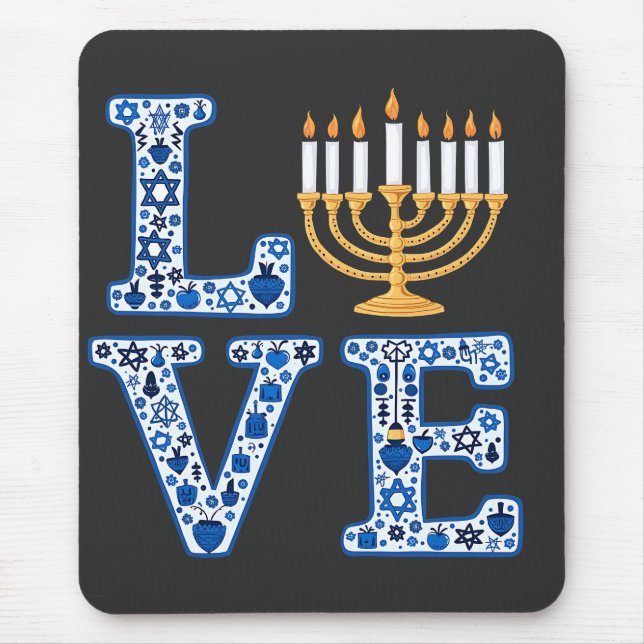 Alfombrilla De Ratón Love Hanukkah Jewish Holiday Menorah (Frente)