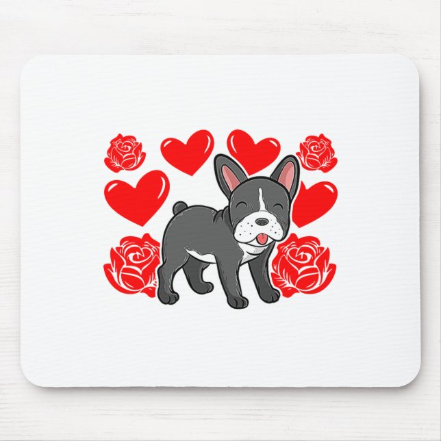 Alfombrilla De Ratón Love Heart Valentines Day Roses French Bulldog Bo  (Frente)