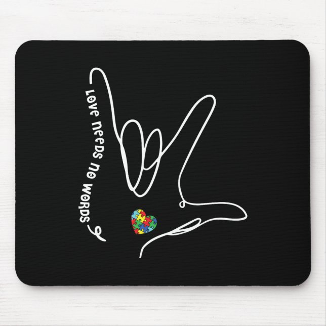 Alfombrilla De Ratón Love Needs No Words Asl Puzzle Piece Heart Autism  (Frente)