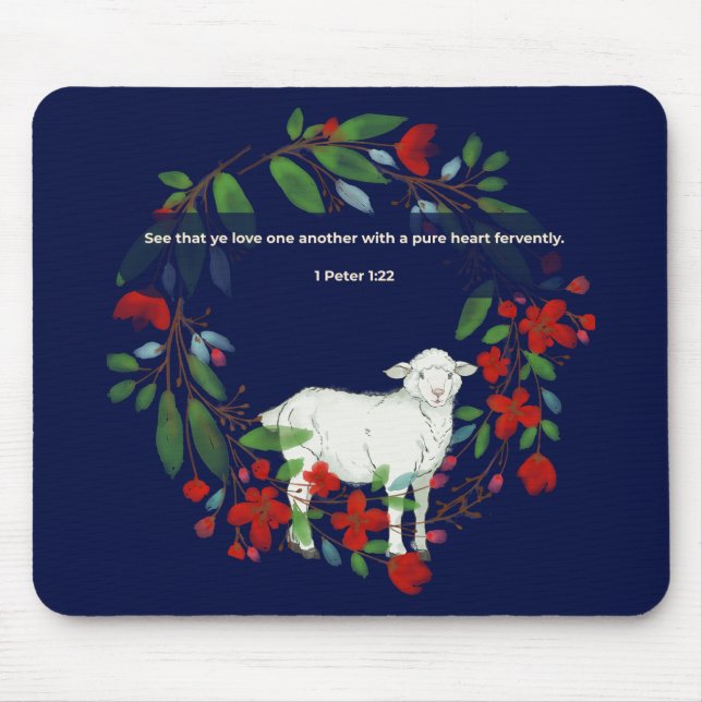 Alfombrilla De Ratón Love One Another | Lamb & Floral Mousepad (Frente)