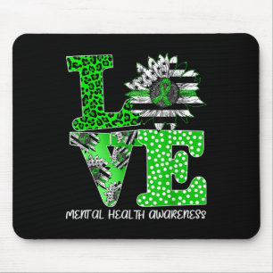 Alfombrilla De Ratón Love Sunflower Flag Green Ribbon Mental Health Awa