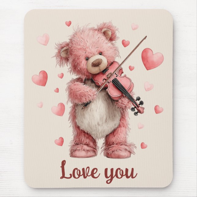 Alfombrilla De Ratón Love You Teddy with Violin (Frente)