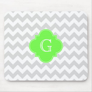 Alfombrilla De Ratón Lt Gris Wht Chevron ZigZag Lime Quatrefoil Monogra