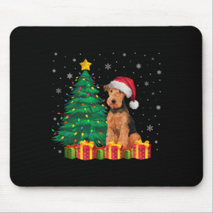 Alfombrilla De Ratón Luces alumbradas por los Navidades de Airedale Ter