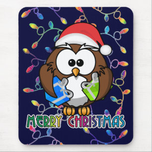 Alfombrilla De Ratón Luces de búho y Navidades de Santa María