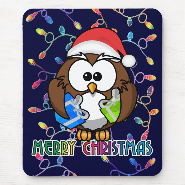 Alfombrilla De Ratón Luces de búho y Navidades de Santa María (Frente)