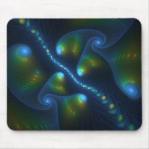 Alfombrilla De Ratón Luces de fantasía Resumen Fractal amarillo verde a