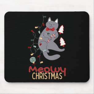 Alfombrilla De Ratón Luces de Navidades de gatos de Navidades Meowy1