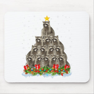 Alfombrilla De Ratón Luces del árbol de Navidad Mapache Sombrero de San