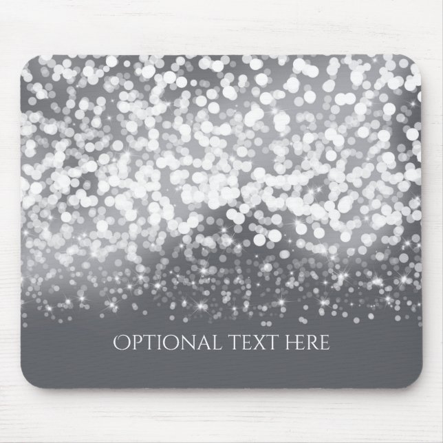 Alfombrilla De Ratón Luces espumosas glamour romántico plateado moderno (Frente)