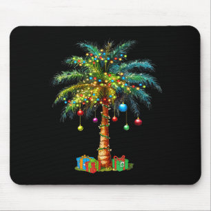 Alfombrilla De Ratón Luces Navideñas Tropicales de Santa Hawaiano Palma