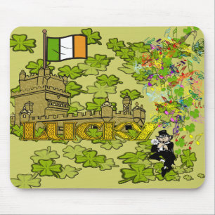 Alfombrilla De Ratón Lucky Leprechaun y su castillo irlandés
