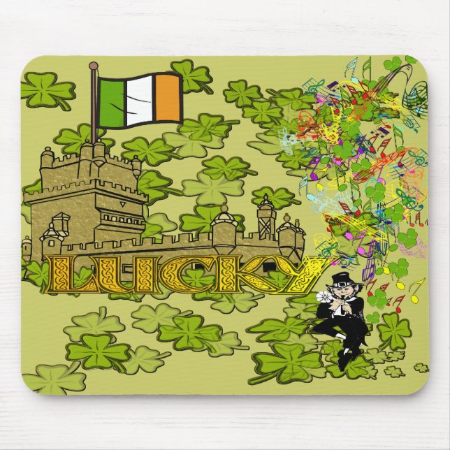 Alfombrilla De Ratón Lucky Leprechaun y su castillo irlandés (Frente)