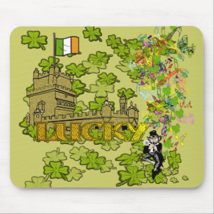 Alfombrilla De Ratón Lucky Leprechaun y su castillo irlandés