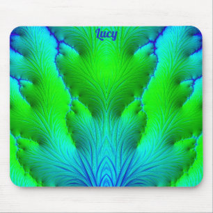 Alfombrilla De Ratón LUCY ~ Zany Hot Shades of Green and Blue Fractal