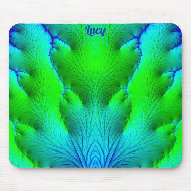 Alfombrilla De Ratón LUCY ~ Zany Hot Shades of Green and Blue Fractal (Frente)