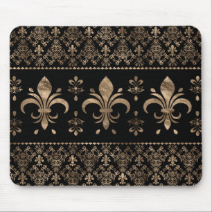 Alfombrilla De Ratón Lujo en negro y dorado adorno Fleur-de-lis