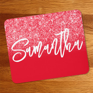 Alfombrilla De Ratón Lujo Rojo Glitter Ombre Personalizado