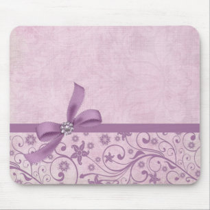 Alfombrilla De Ratón Lujoso Violet Ribbon Elegant Damask Mousepad