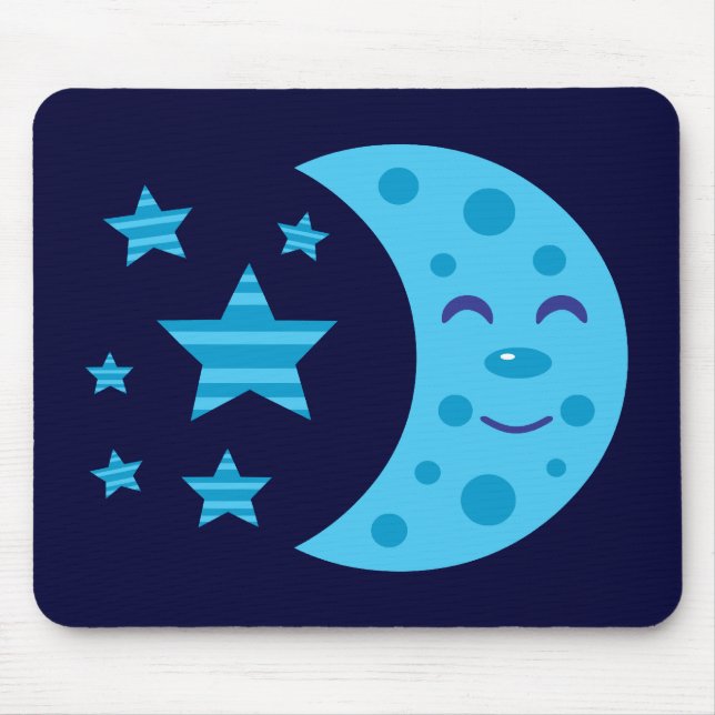 Alfombrilla De Ratón Luna azul y estrellas a rayas (Frente)